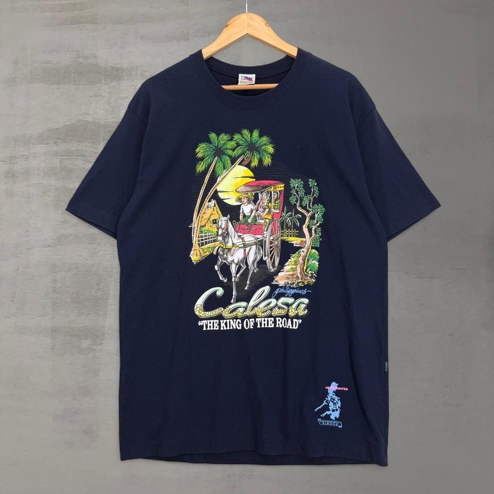 Vintage Dibuho Shirt‎ Blue Handpainted Calesa Philippines King of the Road XL